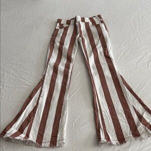 Brown and White Striped Flare Pants